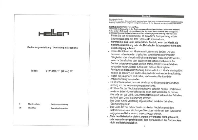 Page 1 de la notice Manuel utilisateur Heller STV 440-FT