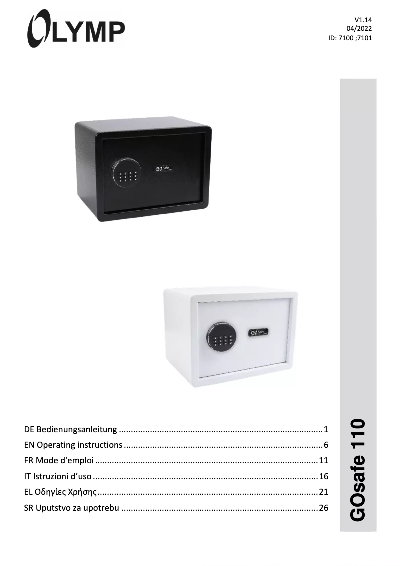 Page 1 de la notice Manuel utilisateur Olymp GOsafe 110