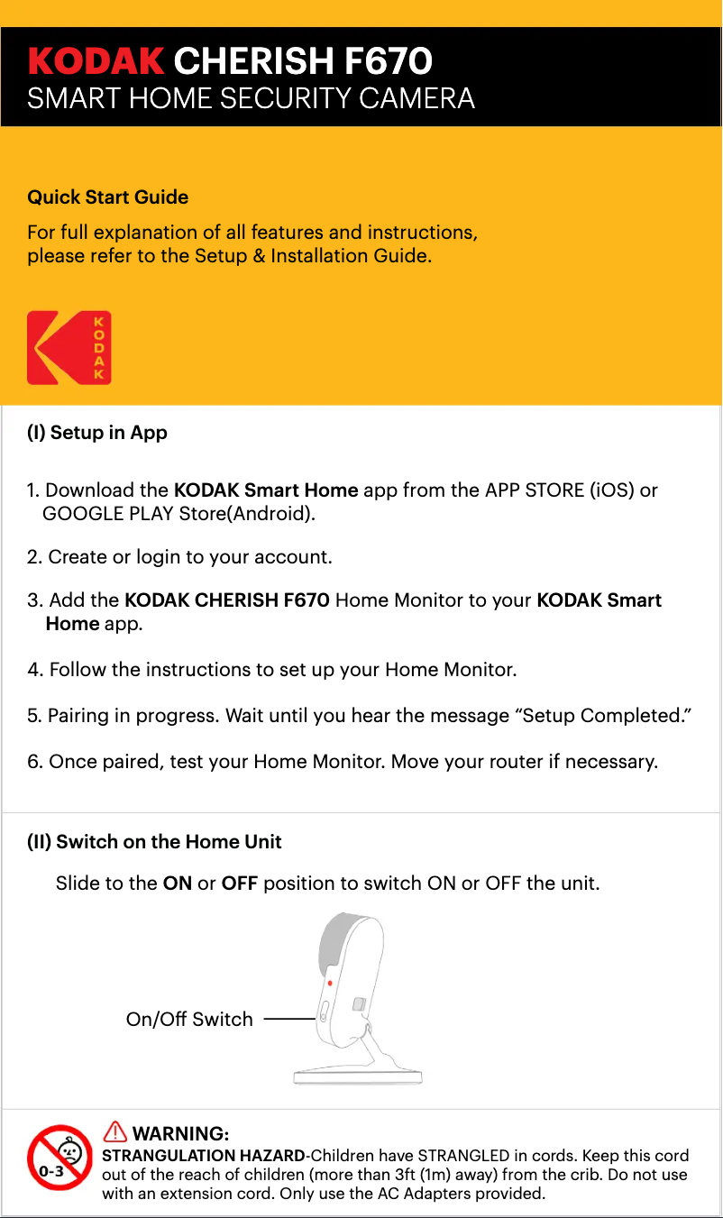 Page 1 de la notice Guide de démarrage rapide Kodak Cherish F670