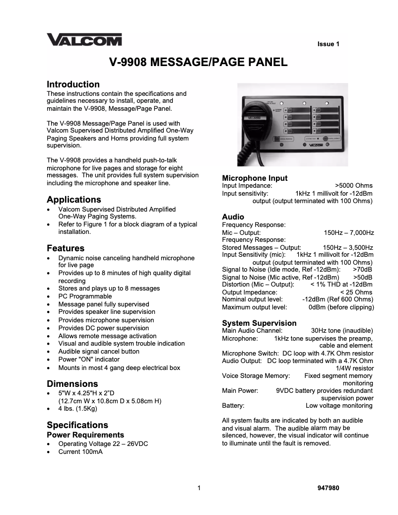 Image de la première page du manuel de l'appareil V-9908