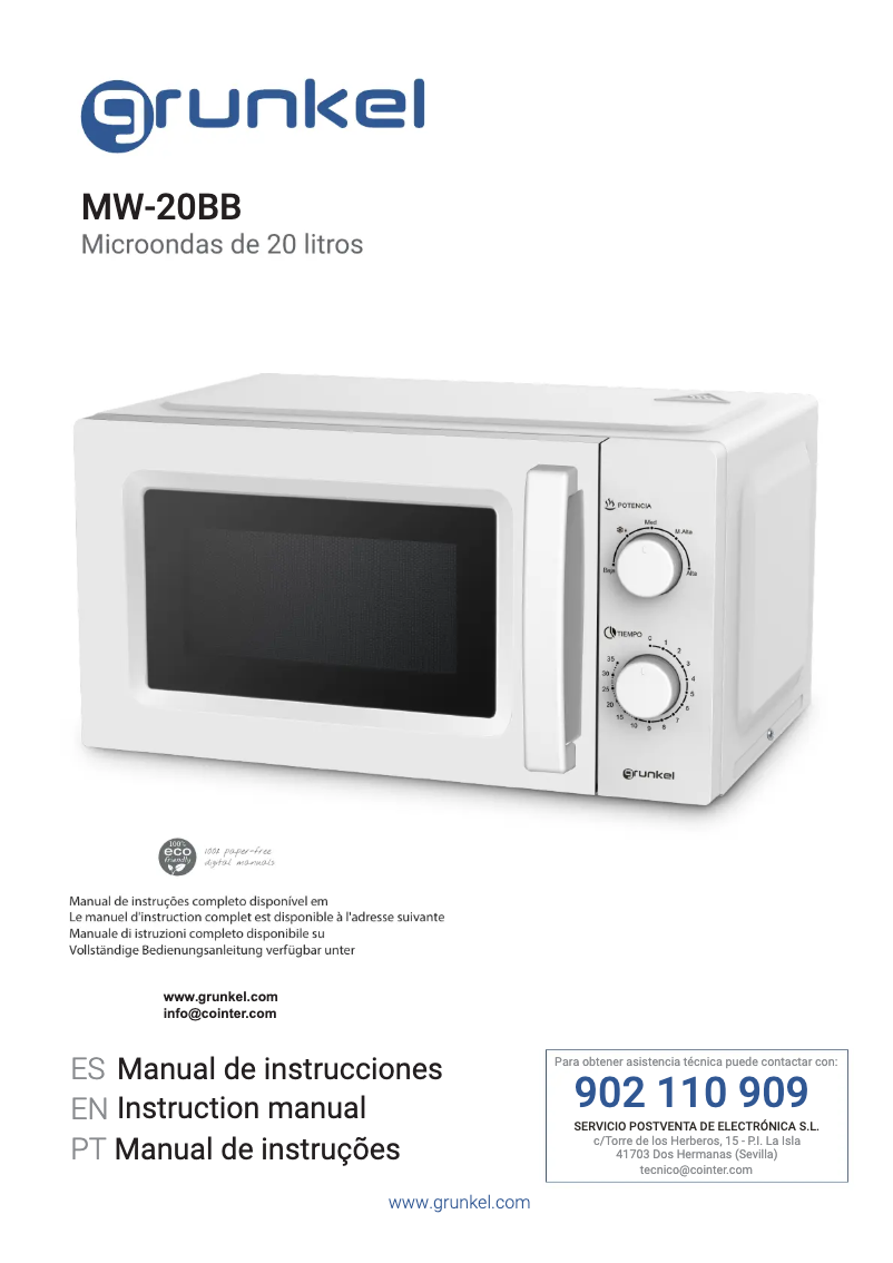 Page 1 de la notice Manuel utilisateur Grunkel MW-20BB