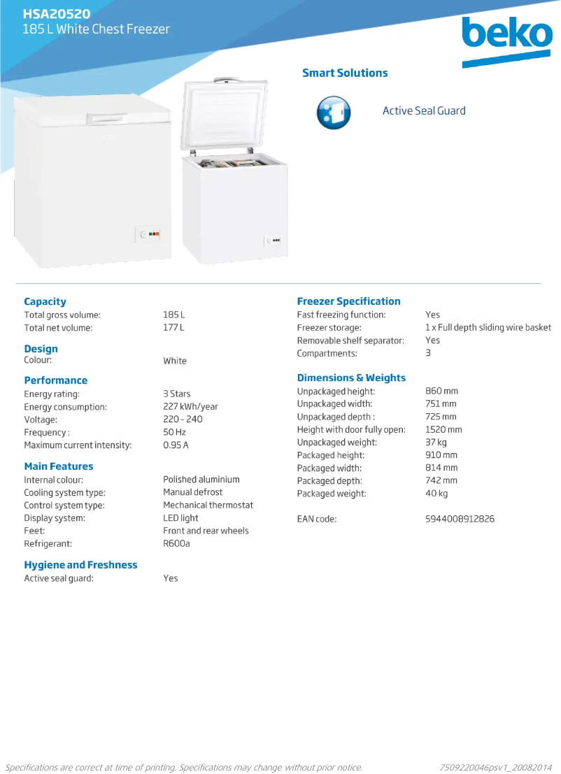 Page n°1 - Fiche technique Beko HSA 20520