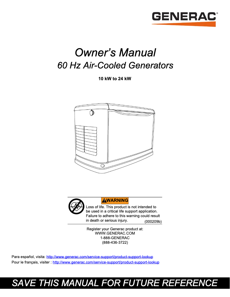 Page n°1 - Manuel utilisateur Generac 7224