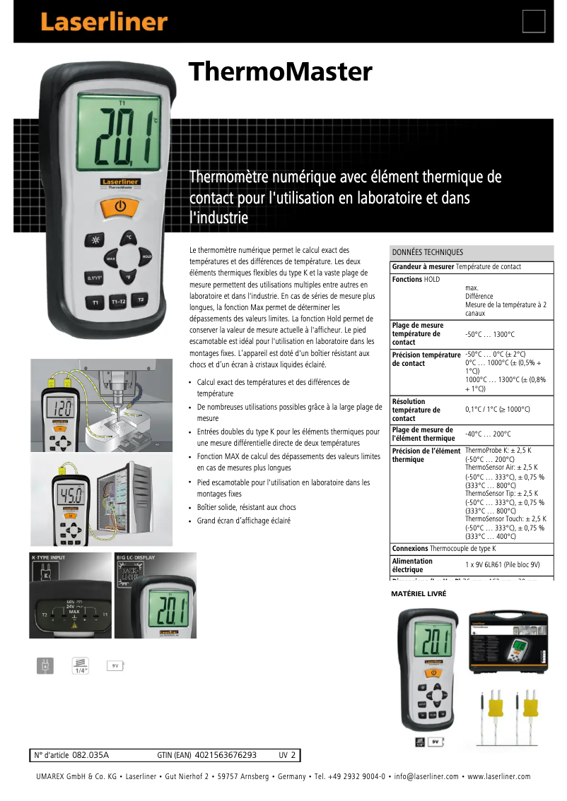 Page n°1 - Fiche technique Laserliner ThermoMaster