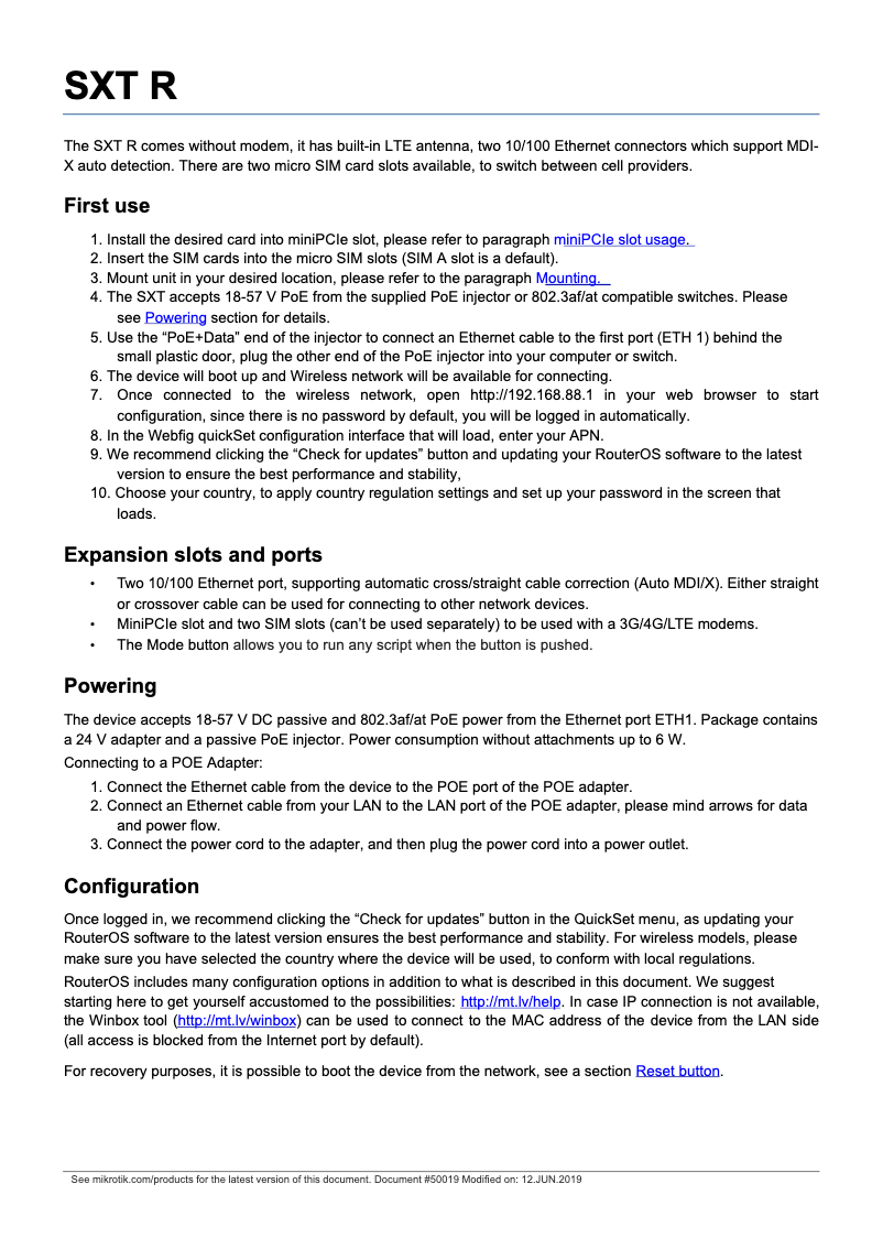 Page 1 of the manual User Manual Mikrotik SXT R