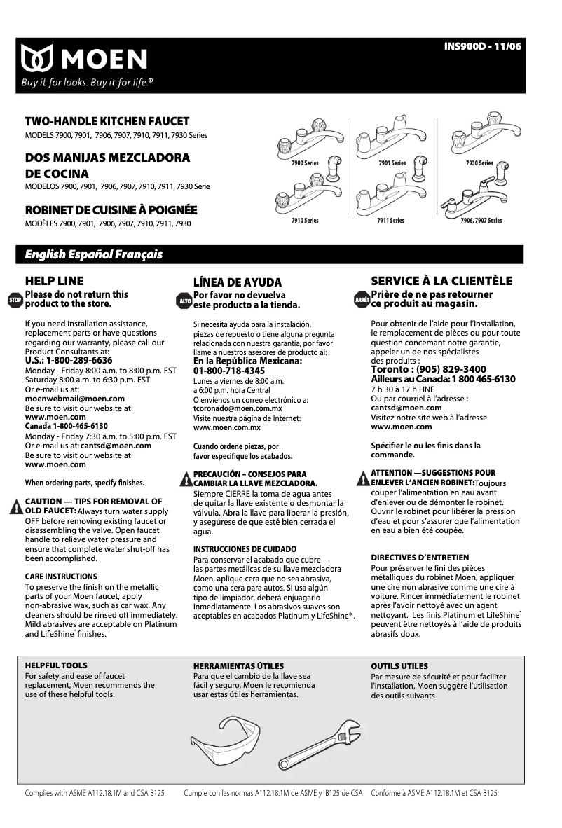 Page 1 de la notice Manuel utilisateur Moen Chateau 7907