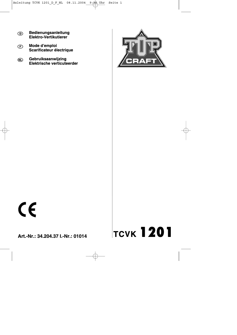 Page 1 de la notice Manuel utilisateur Topcraft TCVK 1201