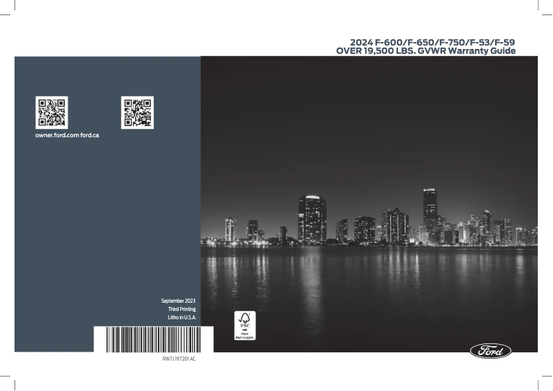 Page 1 de la notice Informations de garantie Ford F-59 Commercial Stripped Chassis (2024)