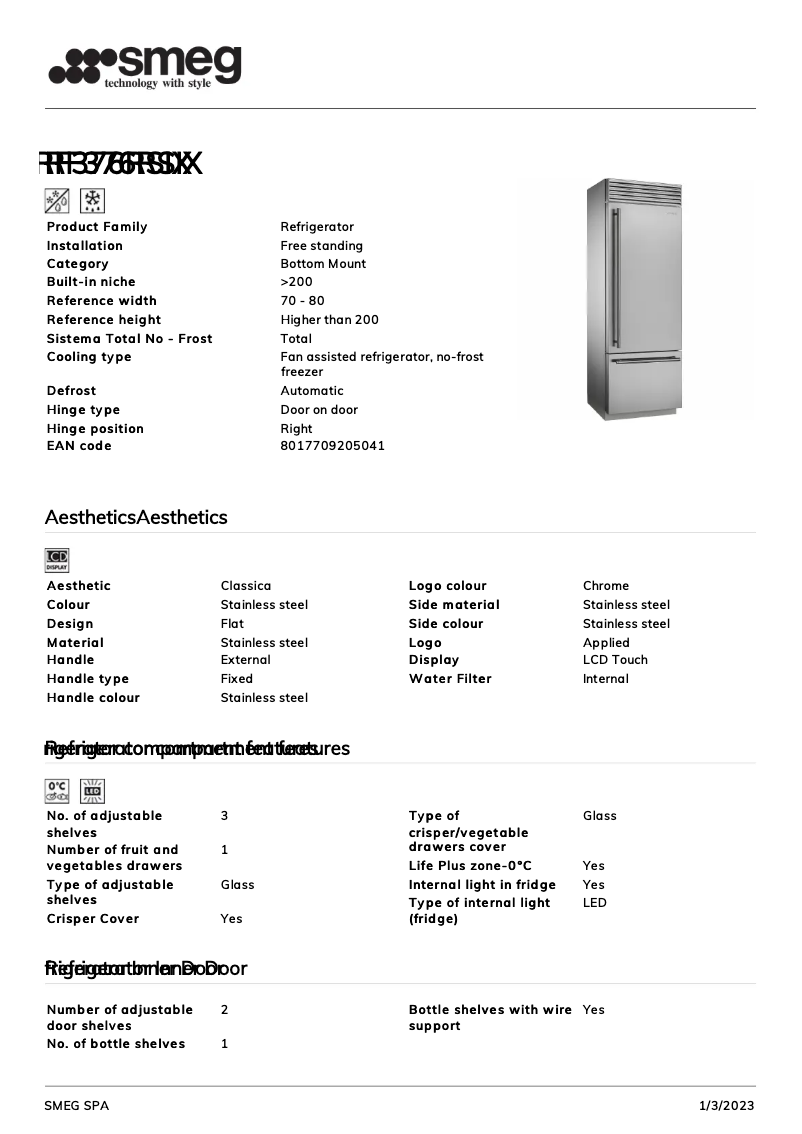 Page 1 de la notice Brochure Smeg RF376RSIX