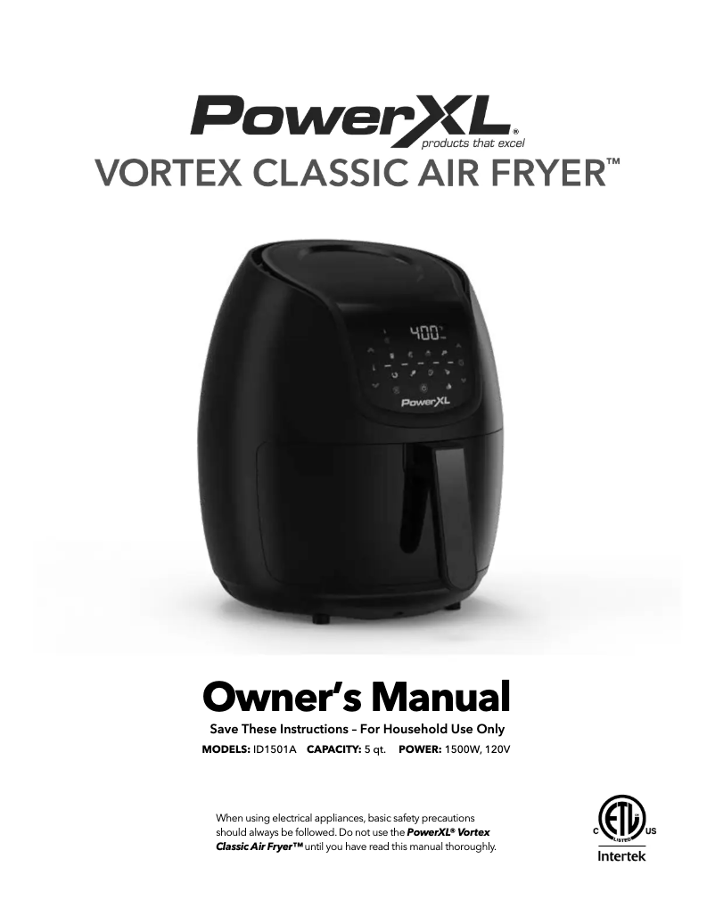 Page n°1 - Manuel utilisateur PowerXL Vortex Air Fryer ID1501A