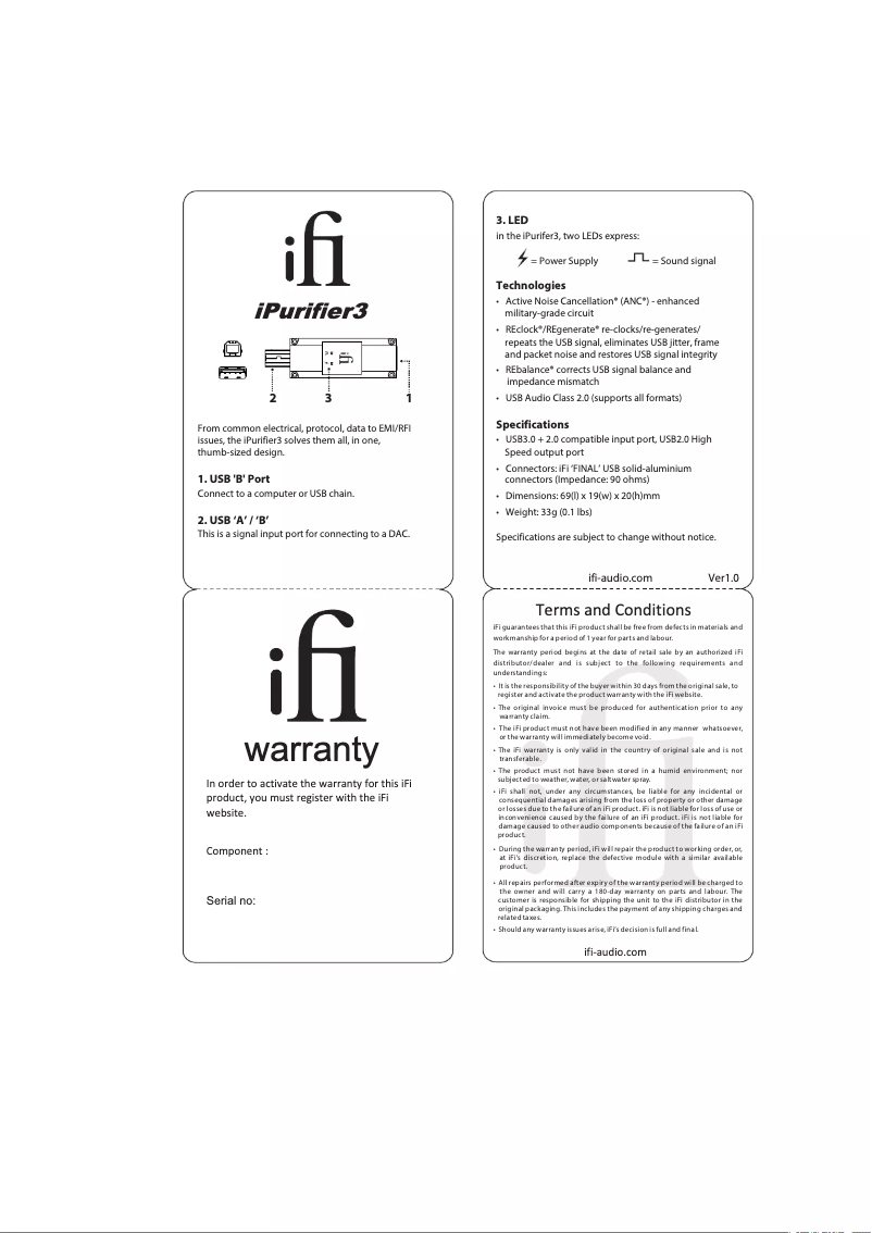 Page n°1 - Manuel utilisateur iFi Audio iPurifier 3