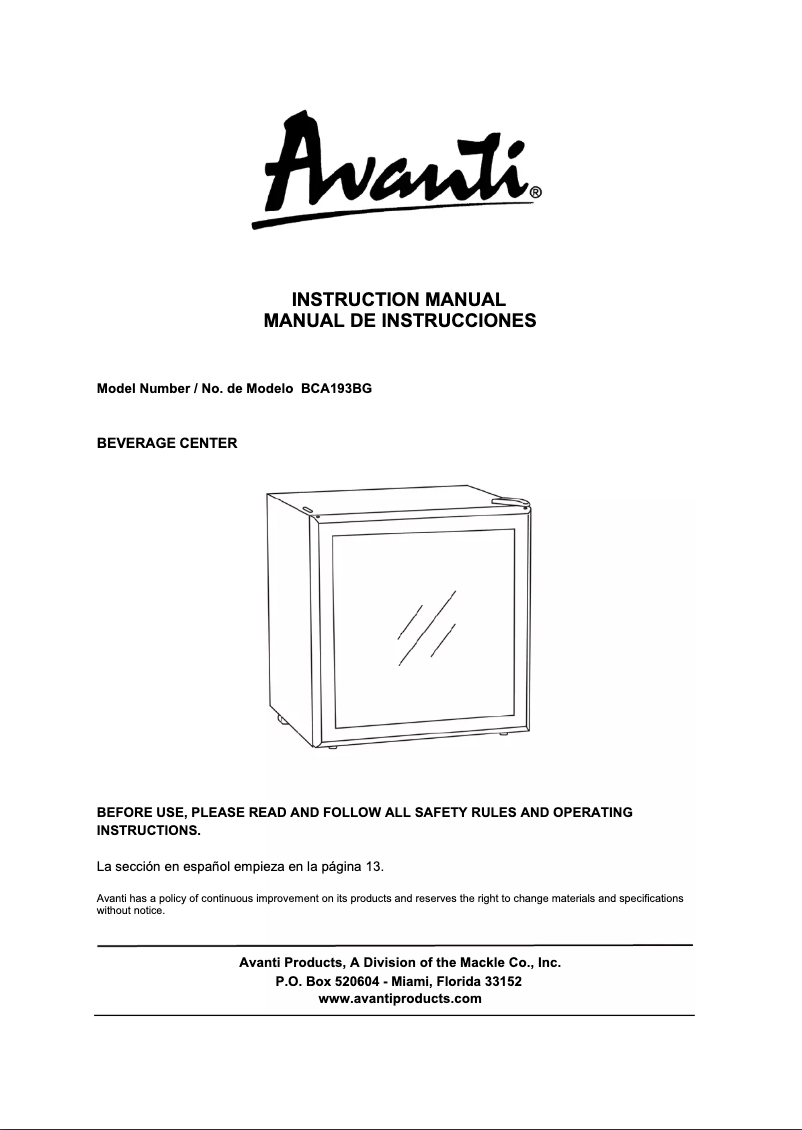 Image de la première page du manuel de l'appareil BCA193BG