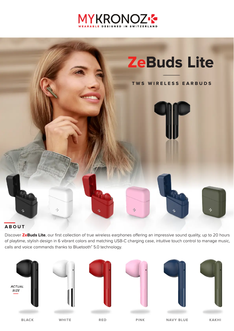 Page n°1 - Fiche technique MyKronoz ZeBuds Lite