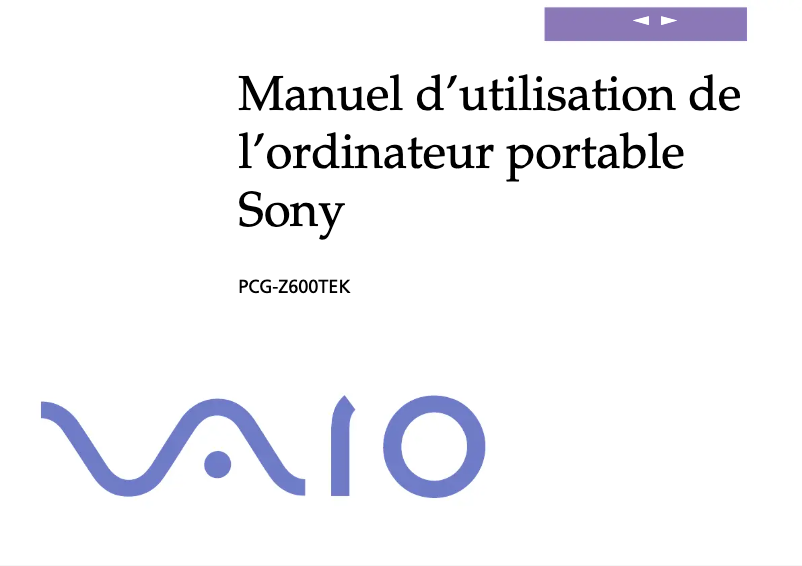 Page n°1 - Manuel utilisateur Sony Vaio PCG-Z600TEK