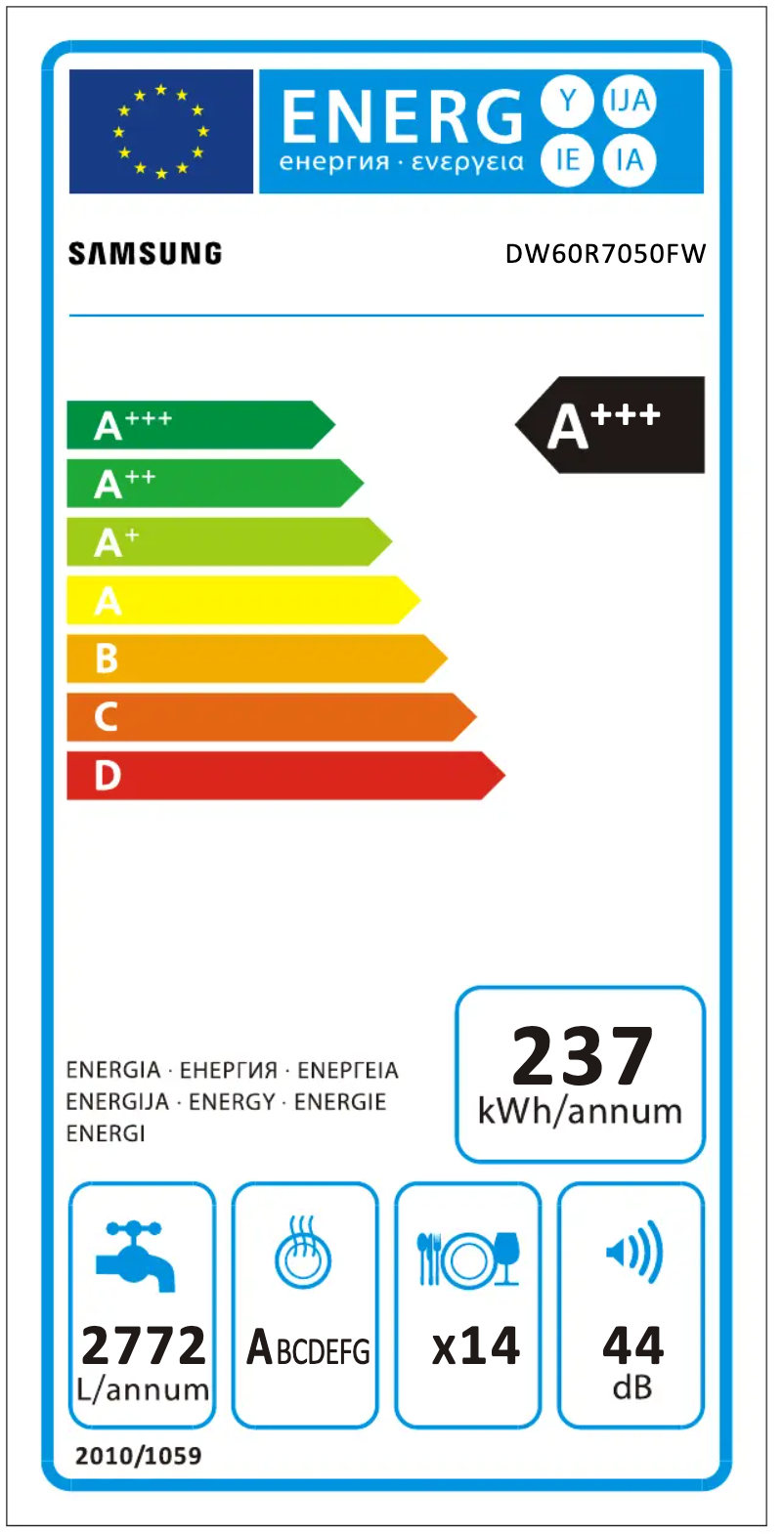 Page n°1 - Label énergétique Samsung DW60R7050FW