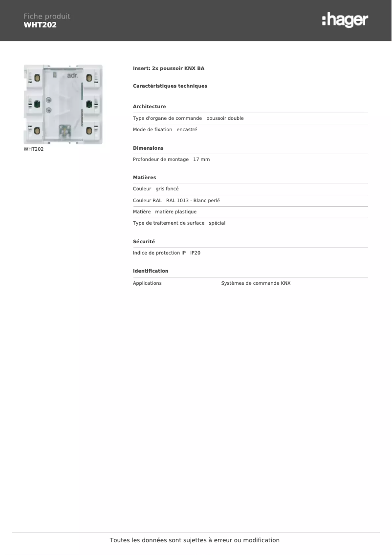 Image de la première page du manuel de l'appareil WHT202