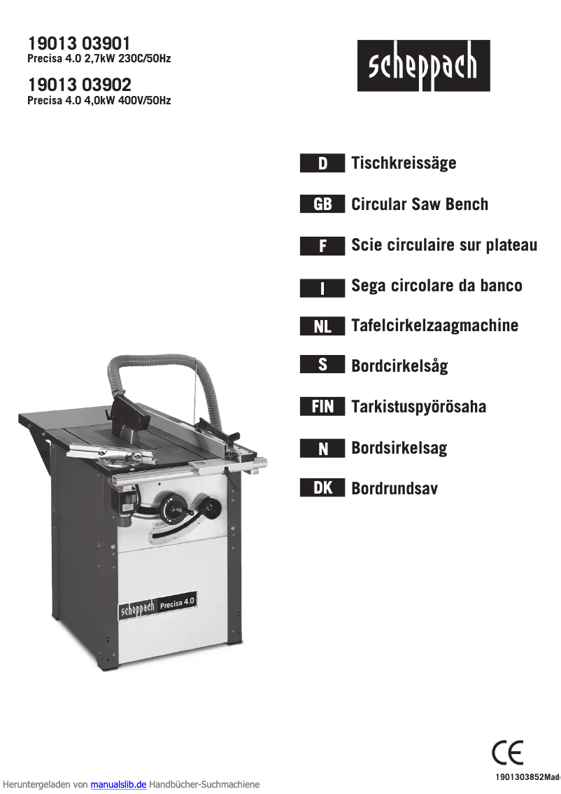 Page 1 de la notice Manuel utilisateur Scheppach 1901303902
