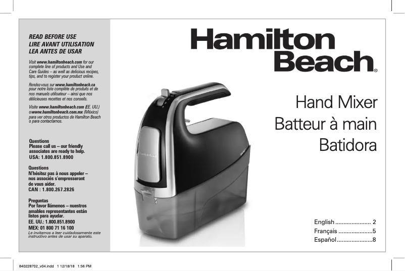 Page n°1 - Manuel d'utilisation et d'entretien Hamilton Beach 62620