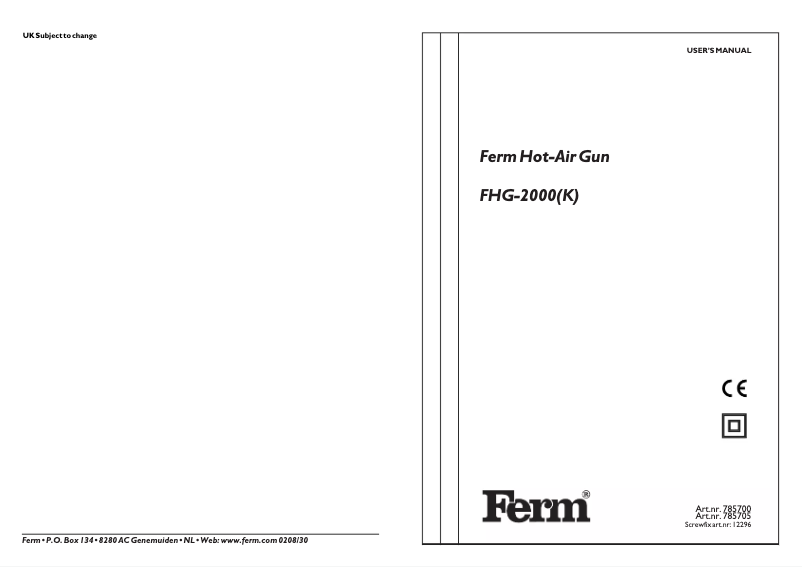 Página 1 del manual Manual de usuario Ferm FHG-2000