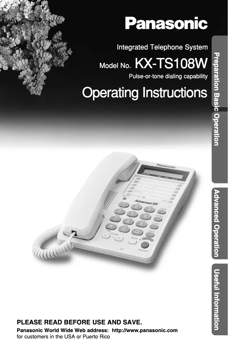 Page n°1 - Manuel utilisateur Panasonic KX-TS108W