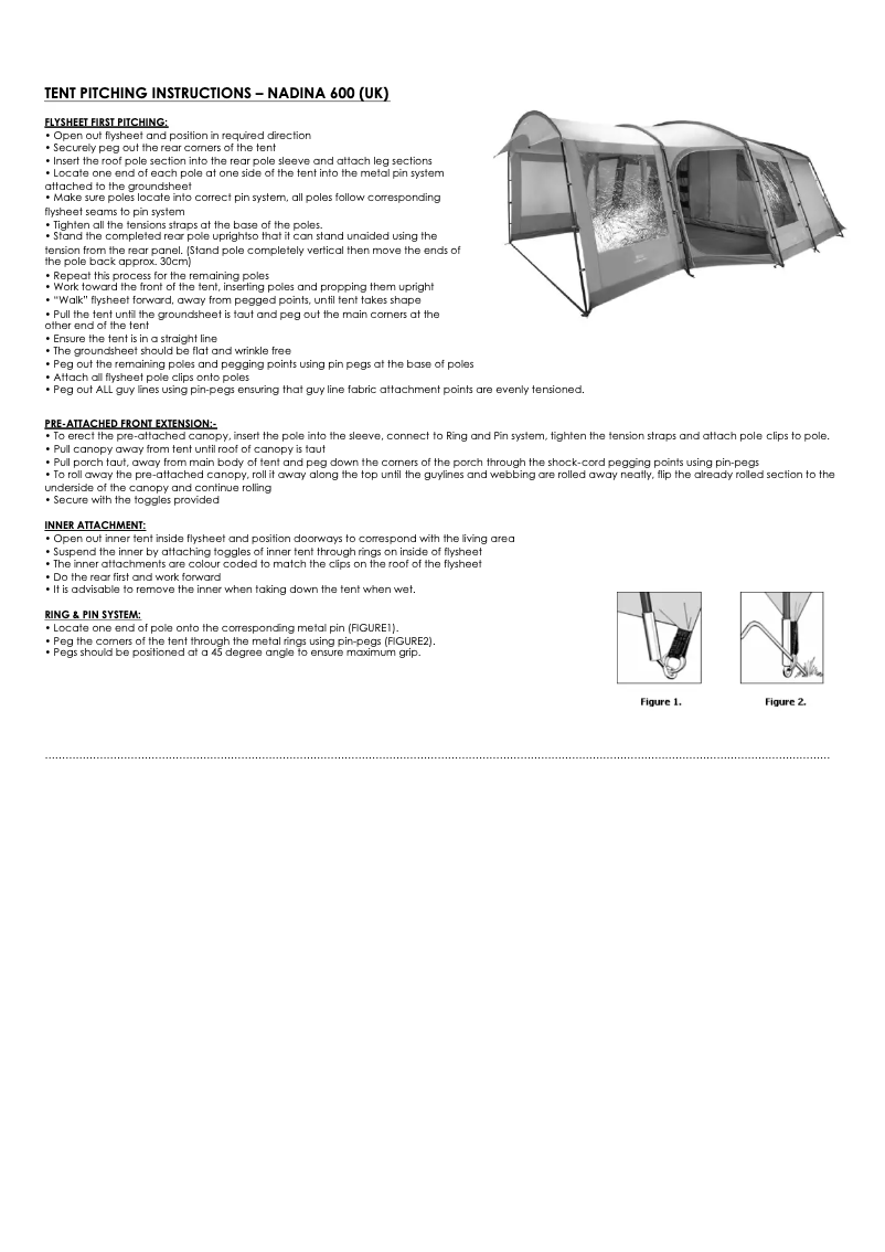 Page 1 de la notice Manuel utilisateur Vango Nadina 600
