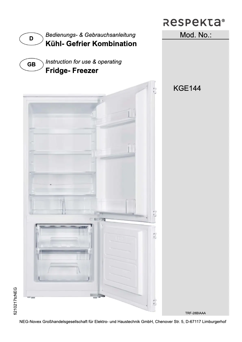 Page 1 de la notice Manuel utilisateur Respekta KGE144