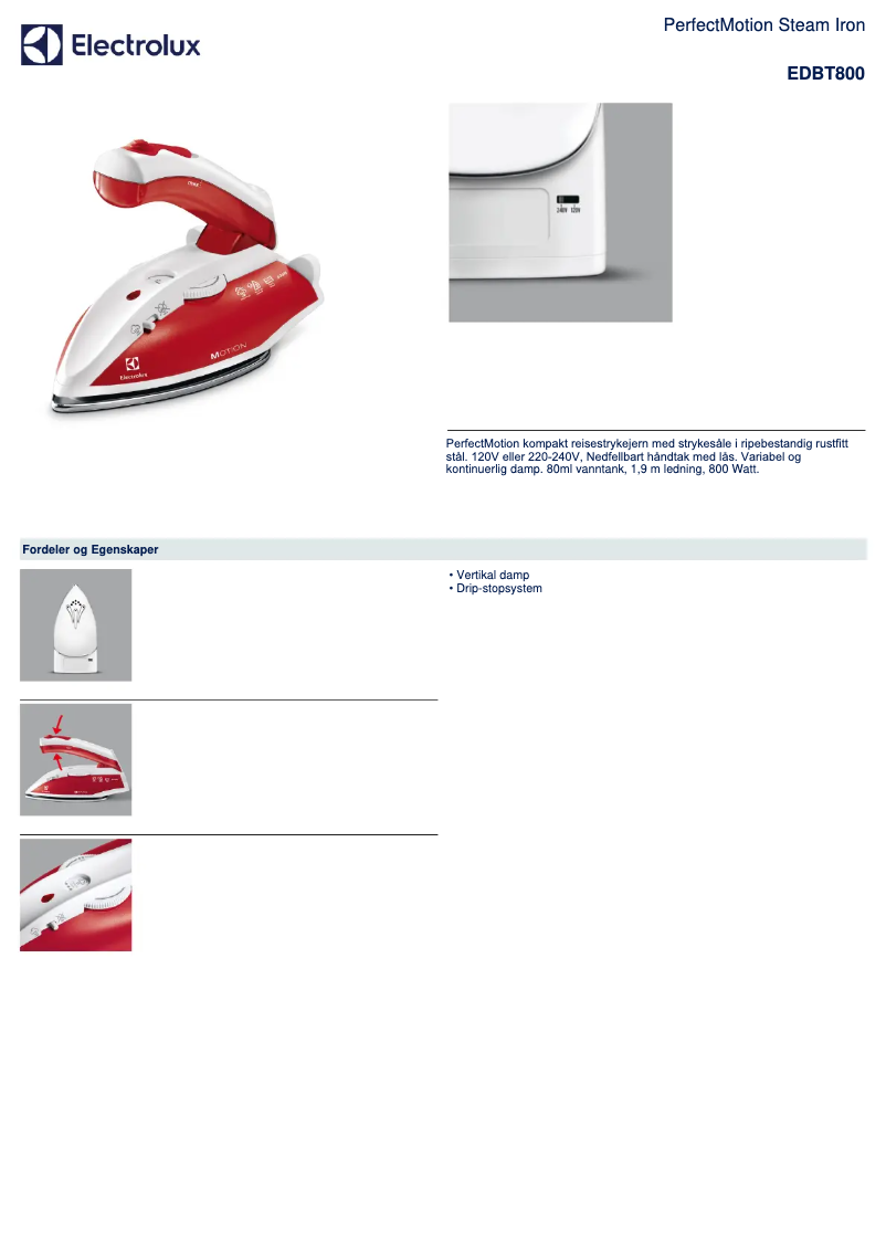 Image de la première page du manuel de l'appareil Motion EDBT800