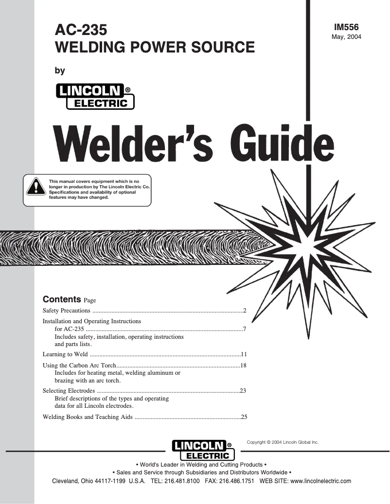 Página 1 del manual Manual de usuario Lincoln Electric AC-235