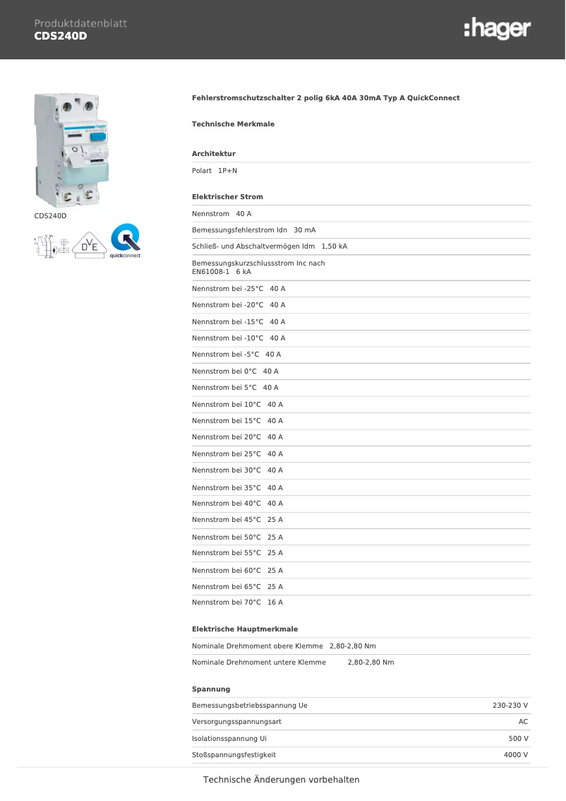 Page 1 de la notice Manuel utilisateur Hager CDS240D