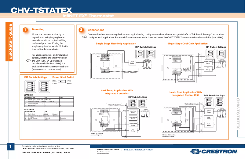 Page n°1 - Manuel utilisateur Crestron CHV-TSTATEX-W-T