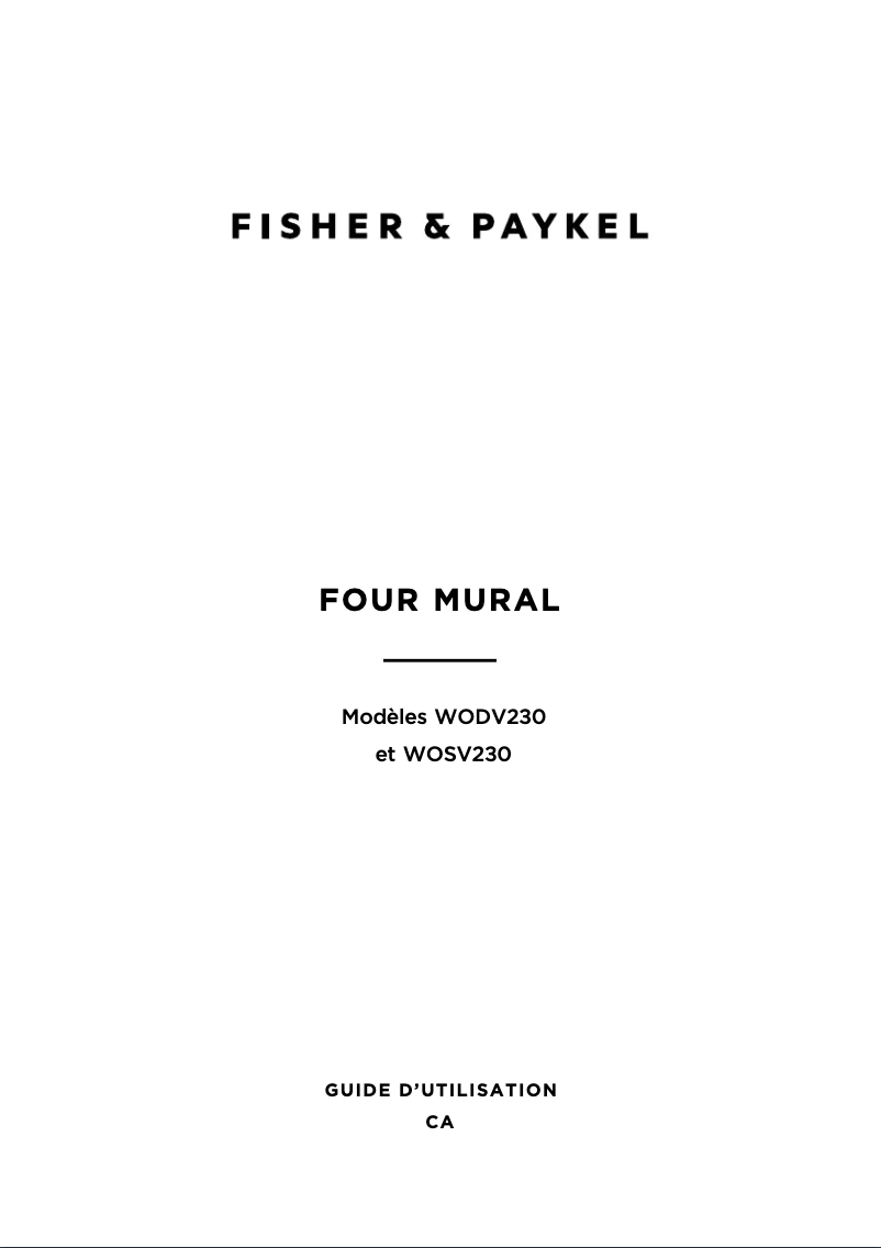 Page 1 de la notice Manuel utilisateur Fisher & Paykel WOSV230N