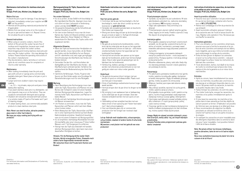 Page 1 de la notice Manuel utilisateur Hendi HEN-836033