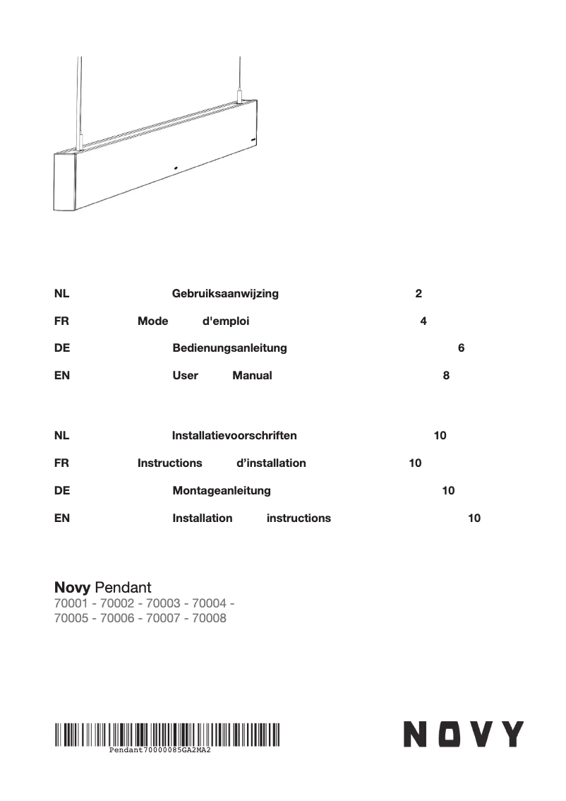 Page 1 de la notice Manuel utilisateur Novy Pendant 70007