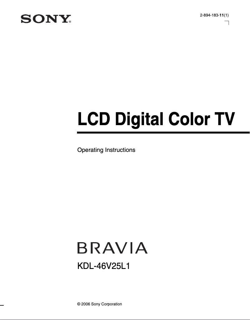 Page n°1 - Manuel utilisateur Sony Bravia KDL-46V25L1
