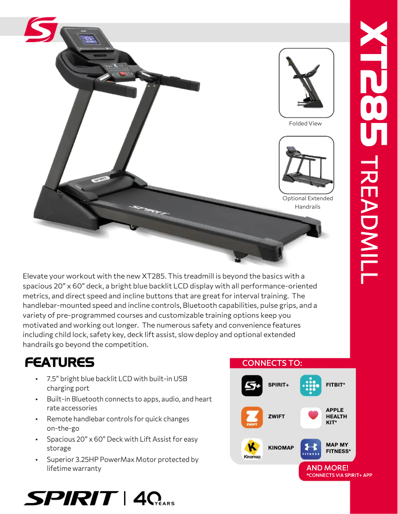 Page 1 de la notice Fiche technique Spirit Fitness XT285