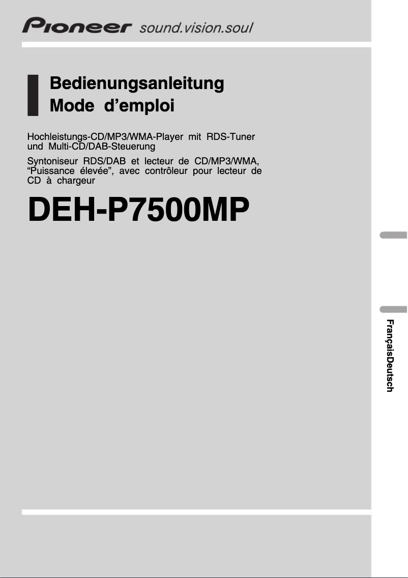 Page 1 de la notice Manuel utilisateur Pioneer DEH-P7500MP