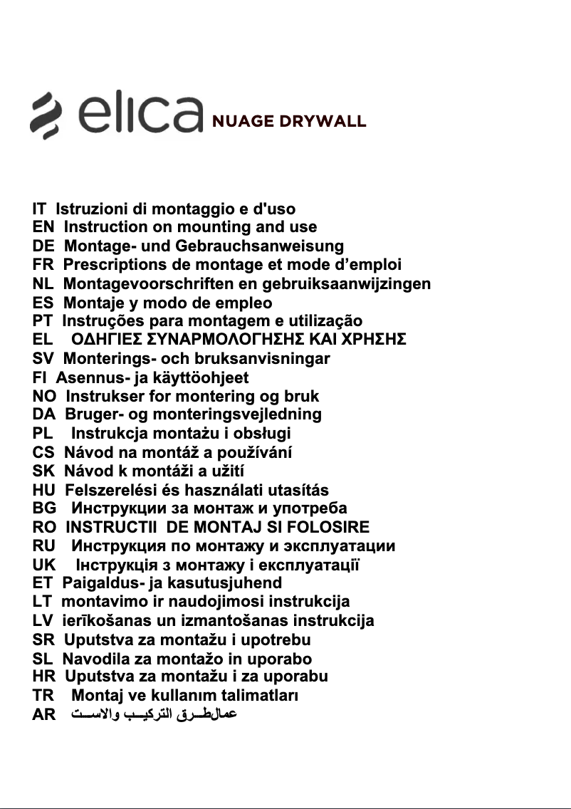 Page n°1 - Manuel utilisateur Elica Nuance PRF0098374