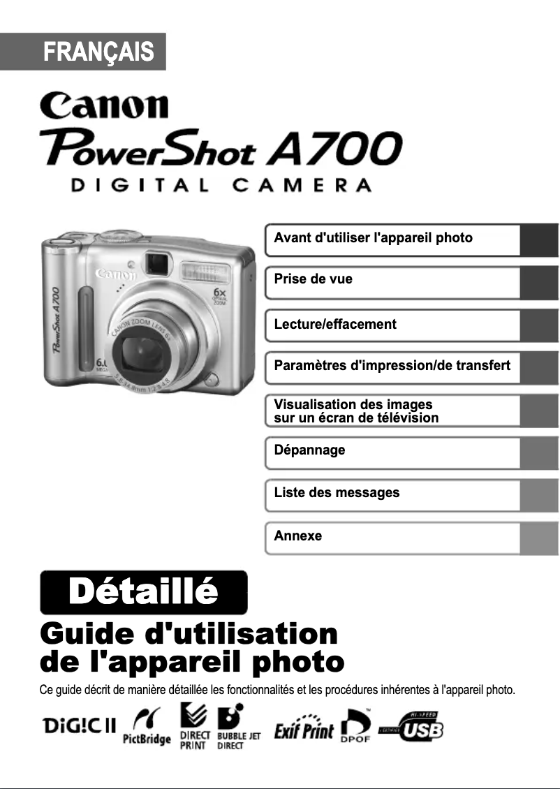 Image de la première page du manuel de l'appareil PowerShot A700