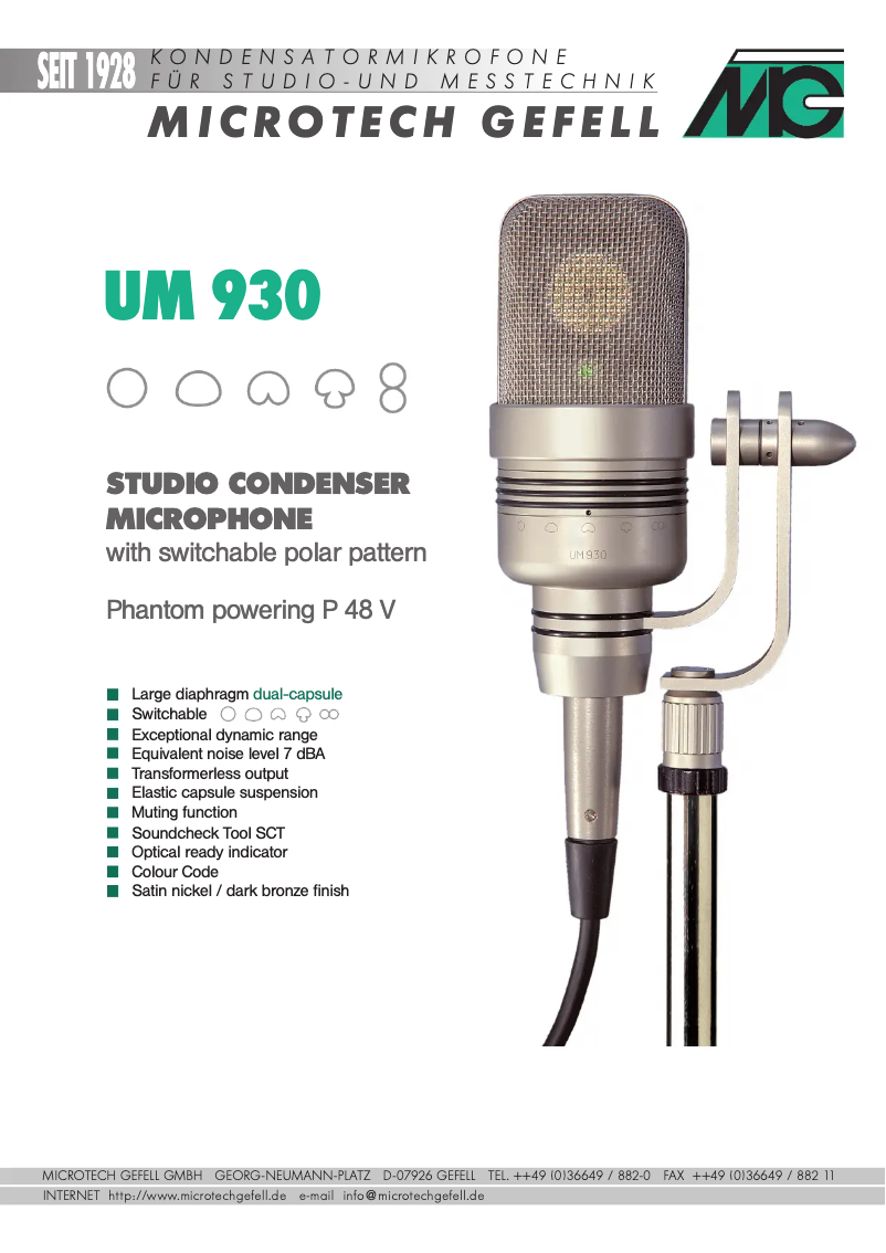 Page 1 de la notice Manuel utilisateur Microtech Gefell UM 930