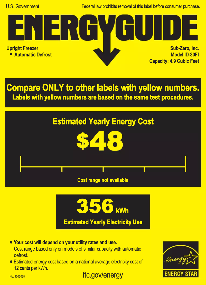 Page 1 de la notice Label énergétique Sub-Zero ID-30FI