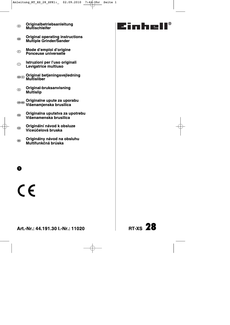 Page 1 de la notice Mode d'emploi Einhell RT-XS 28