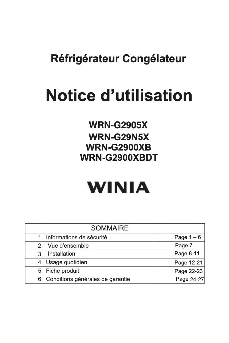 Image de la première page du manuel de l'appareil WRN-G29N5X