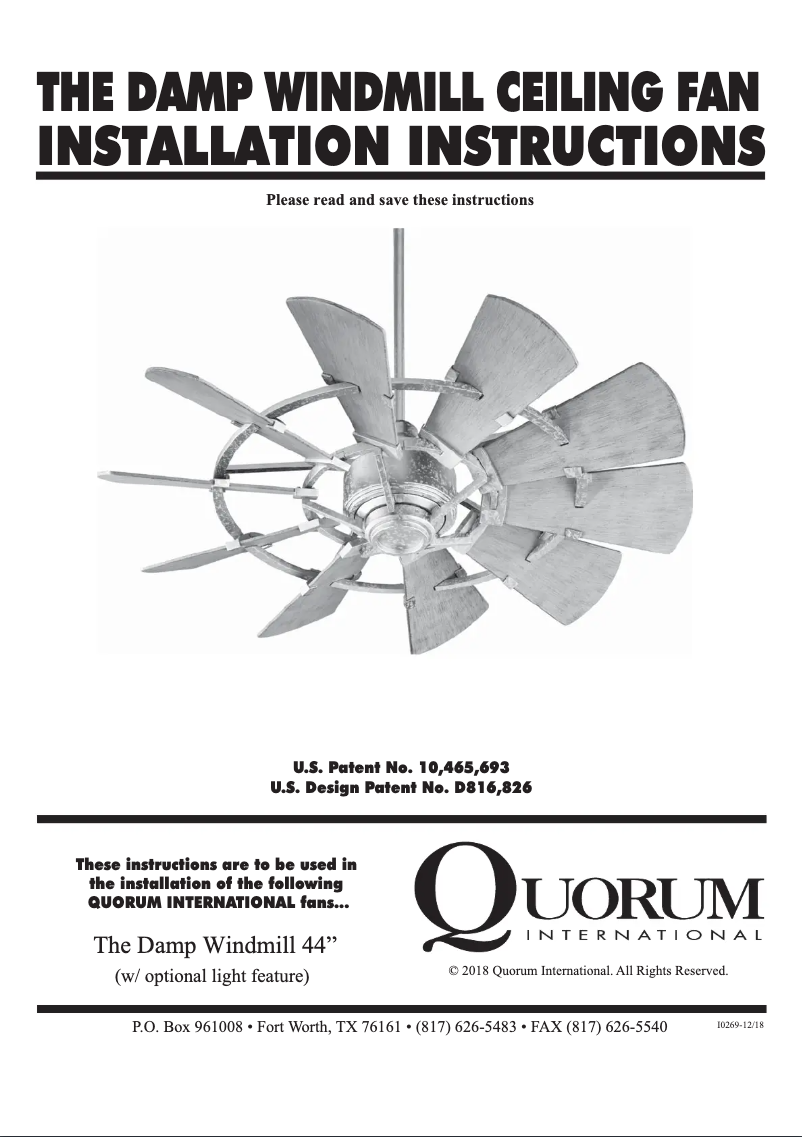 Page n°1 - Manuel utilisateur Quorum International Windmill 194410-9