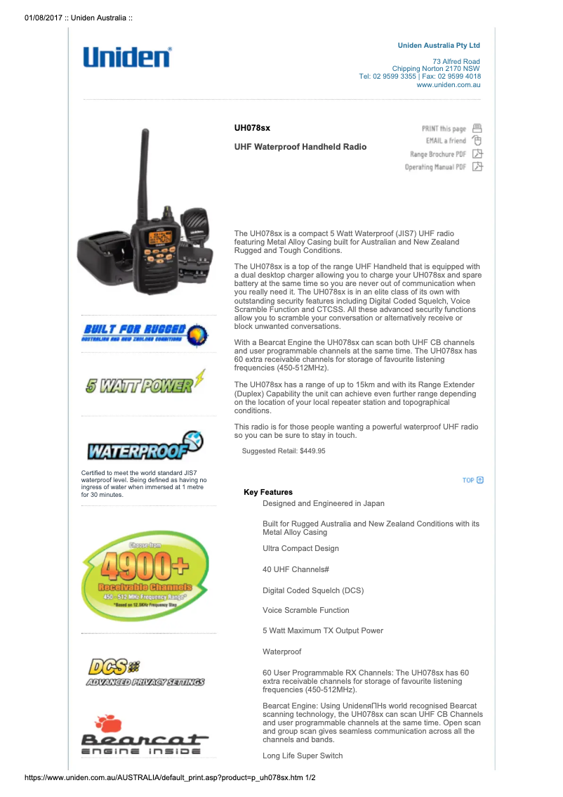 Image de la première page du manuel de l'appareil UH078SX