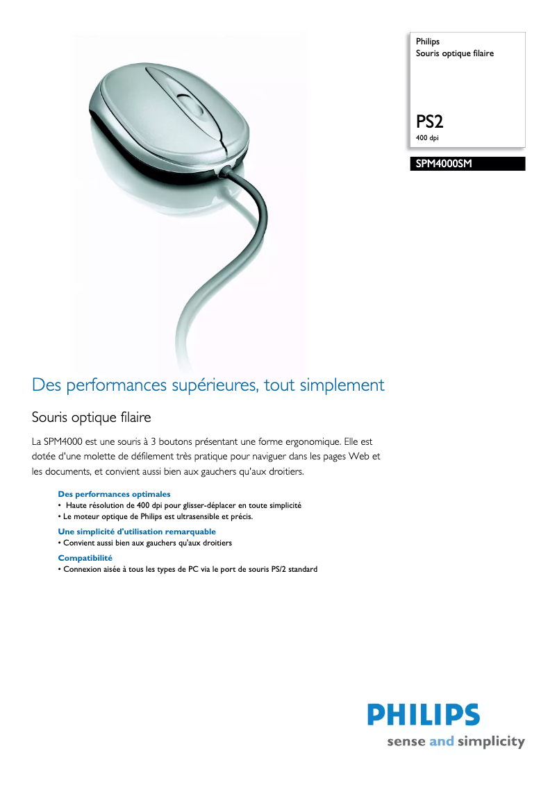 Page 1 de la notice Fiche technique Philips SPM4000SM