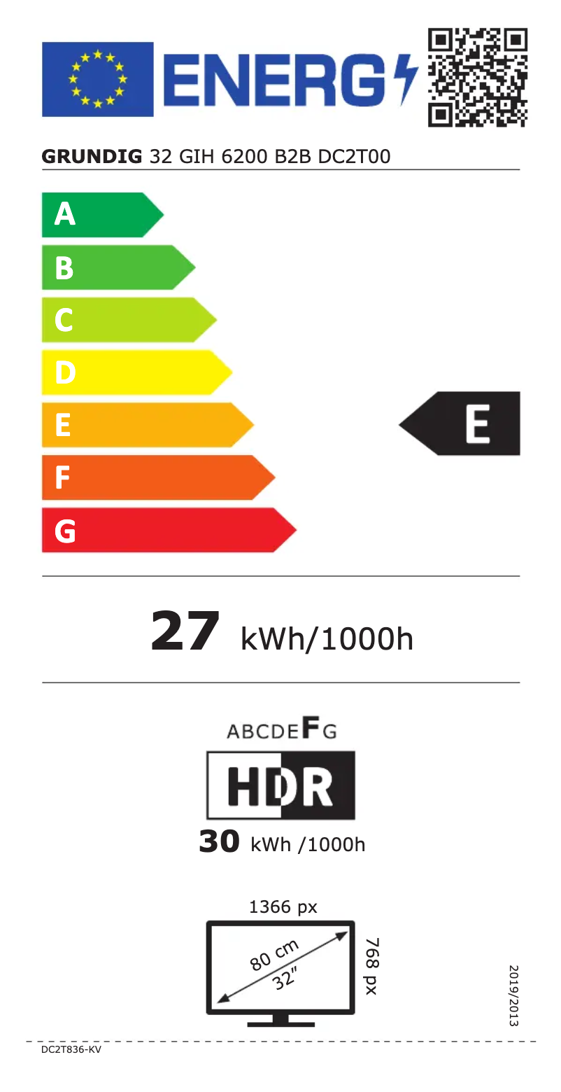 Page 1 de la notice Label énergétique Grundig 32 GIH 6200 B2B