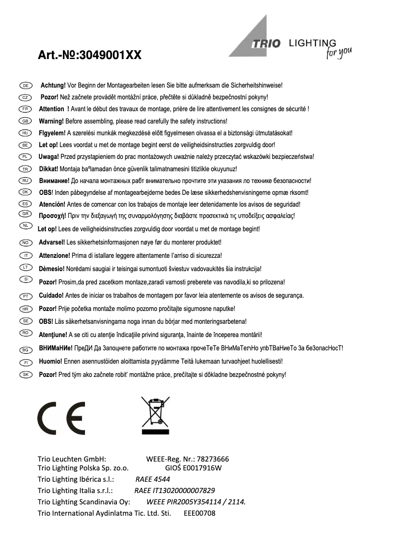 Page 1 de la notice Manuel utilisateur Trio Lighting Dover 304900100