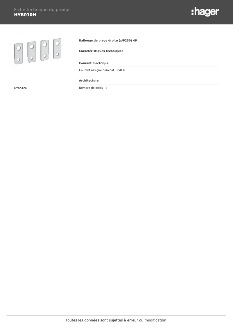Page n°1 - Fiche technique Hager HYB010H