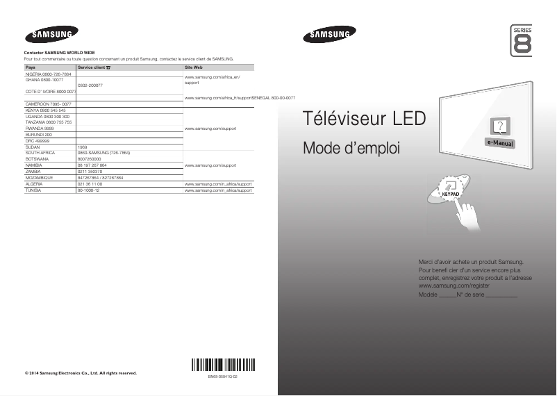 Page 1 de la notice Guide d'installation Samsung UA55H8000AT