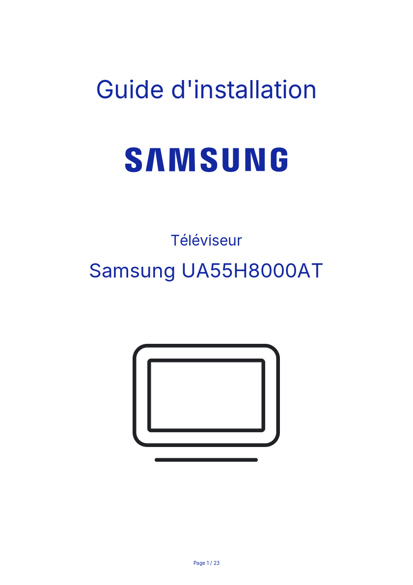 Page n°1 - Guide d'installation Samsung UA55H8000AT